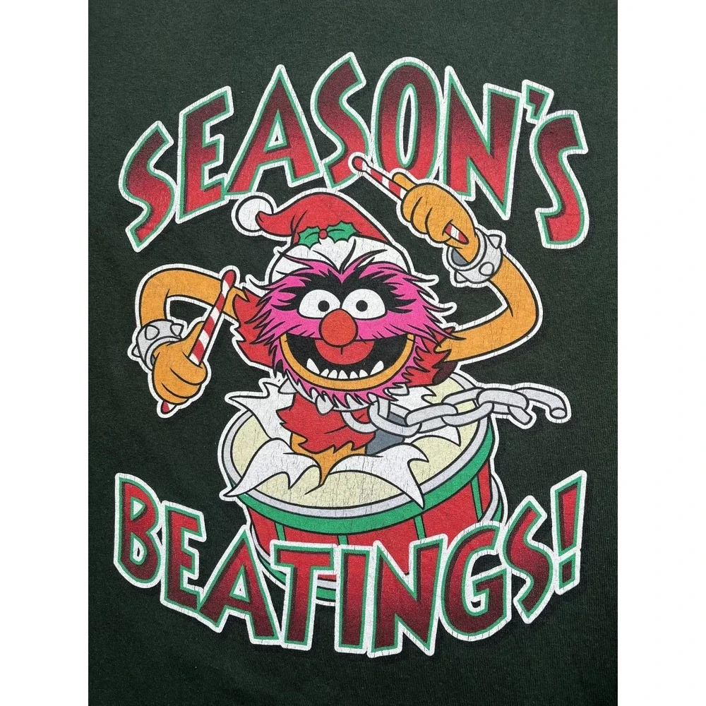 VTG The Muppets Animal Shirt‎ Mens XL Green Christmas Season's Beatings Graphic